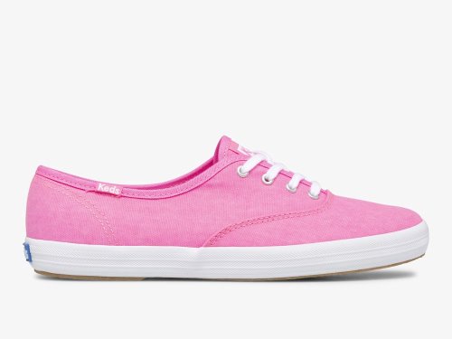 Keds Champion Canvas Neon Washable Veterschoenen Dames Roze | BE-79227