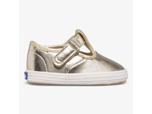 Keds Champion Neus Cap T-Riemen Slip On Sneakers Meisjes Goud | BE-00982