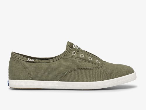 Keds Chillax Washable Feat. Organic Katoenen Slip On Sneakers Dames Olijfgroen | BE-62610