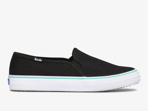 Keds Double Decker Canvas Washable Slip On Sneakers Dames Zwart Turquoise | BE-89689