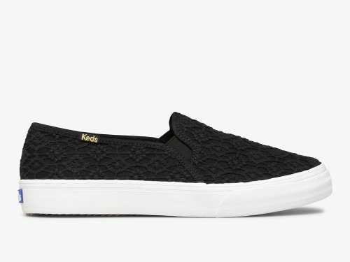 Keds Double Decker Crochet Slip On Sneakers Dames Zwart | BE-29264