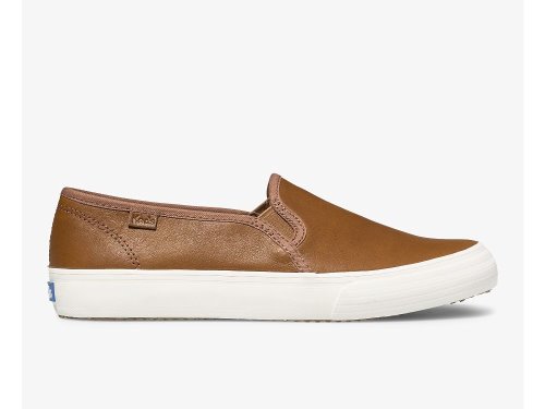 Keds Double Decker Leren Slip On Sneakers Dames Bruin | BE-40351