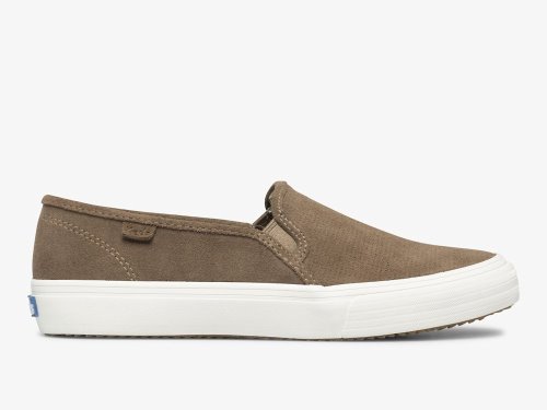 Keds Double Decker Perf Suede Slip On Sneakers Dames Khaki | BE-92644