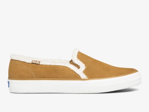 Keds Double Decker Suede Faux Shearling Slip On Sneakers Dames Bruin | BE-16795