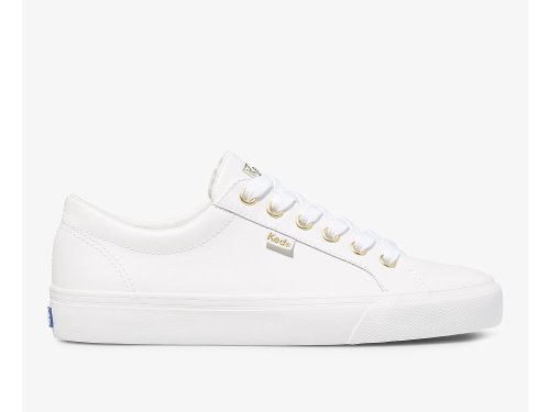 Keds Jump Kick Leren Veterschoenen Dames Wit Goud | BE-41108