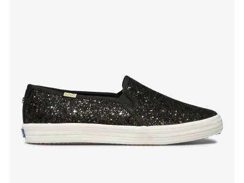 Keds Kate Spade New York Double Decker Glitter Slip On Sneakers Dames Zwart | BE-38296