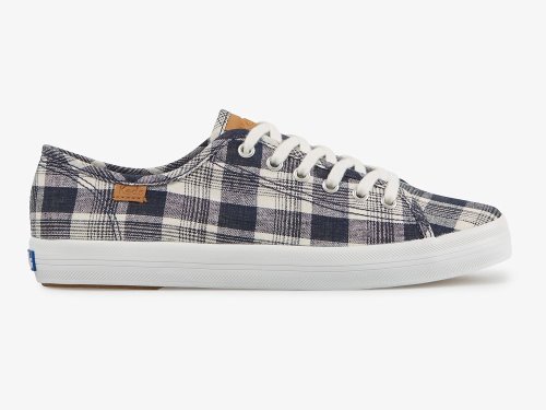 Keds Kickstart Linen Plaid Tennisschoenen Dames Blauw Gekleurd | BE-73097