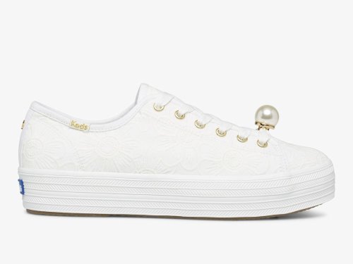 Keds Ksny Triple Kick Floral Eyelet Pearls Veterschoenen Dames Wit | BE-68706