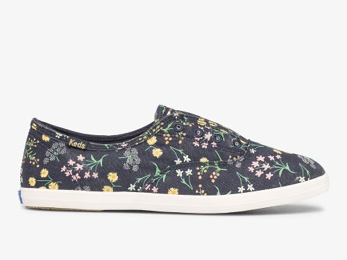 Keds Rifle Paper Co. Chillax Petite Fleurs Printed Slip On Sneakers Dames Donkerblauw Gekleurd | BE-56281