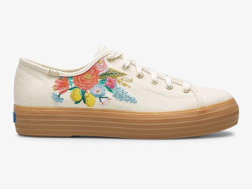 Keds Rifle Paper Co. Triple Kick Embossed Garden Party Veterschoenen Dames Wit Gekleurd | BE-41904