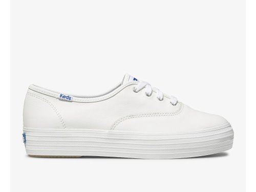 Keds Triple Leren Veterschoenen Dames Wit | BE-09693