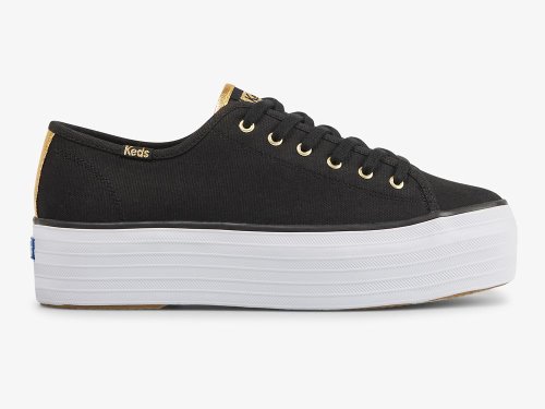 Keds Triple Up Canvas Tennisschoenen Dames Zwart Goud | BE-66634