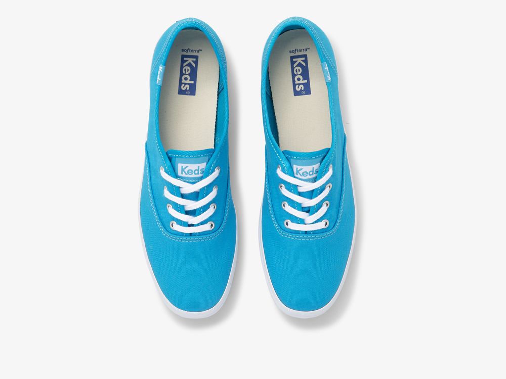 Keds Champion Canvas Neon Washable Veterschoenen Dames Blauw | BE-87067