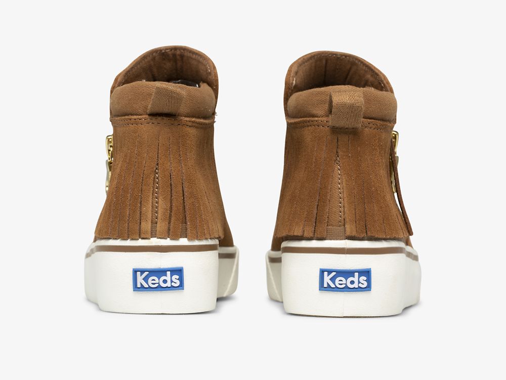 Keds Cooper Zip Fringe Suede Laarzen Dames Bruin | BE-08835