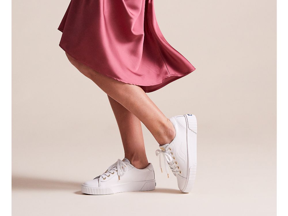 Keds Crew Kick Alto Leren Veterschoenen Dames Wit | BE-69886