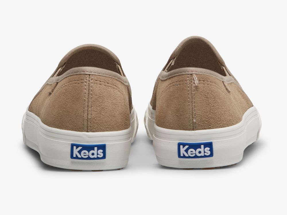 Keds Double Decker Emboss Suede Slip On Sneakers Dames Khaki | BE-78270