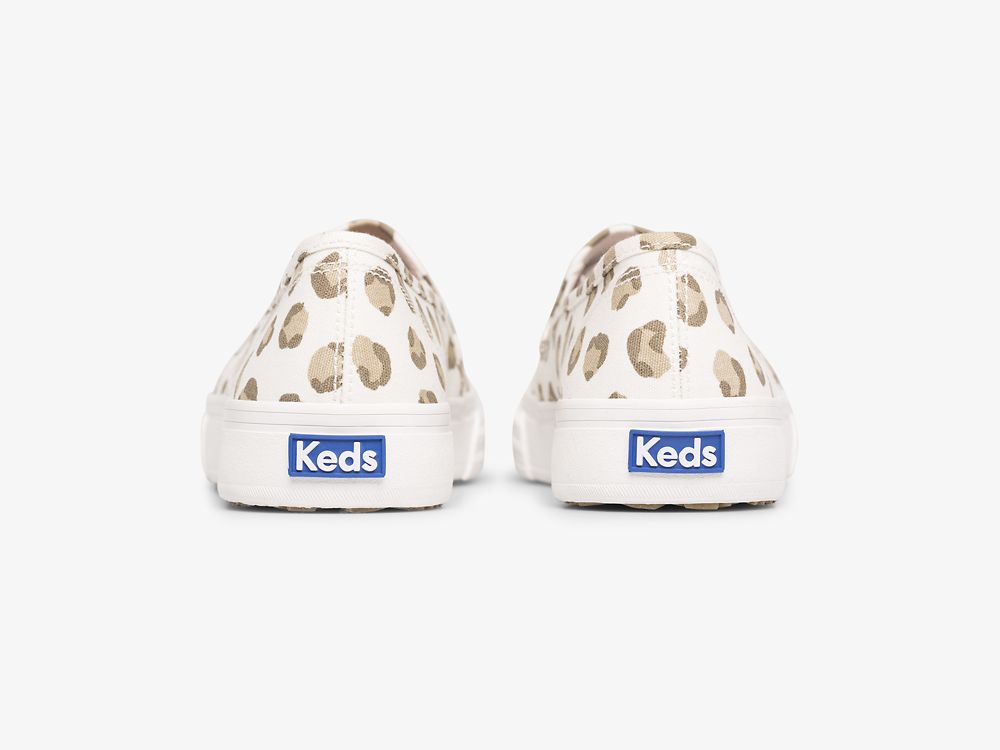 Keds Double Decker Leopard Slip On Sneakers Dames Wit | BE-83244