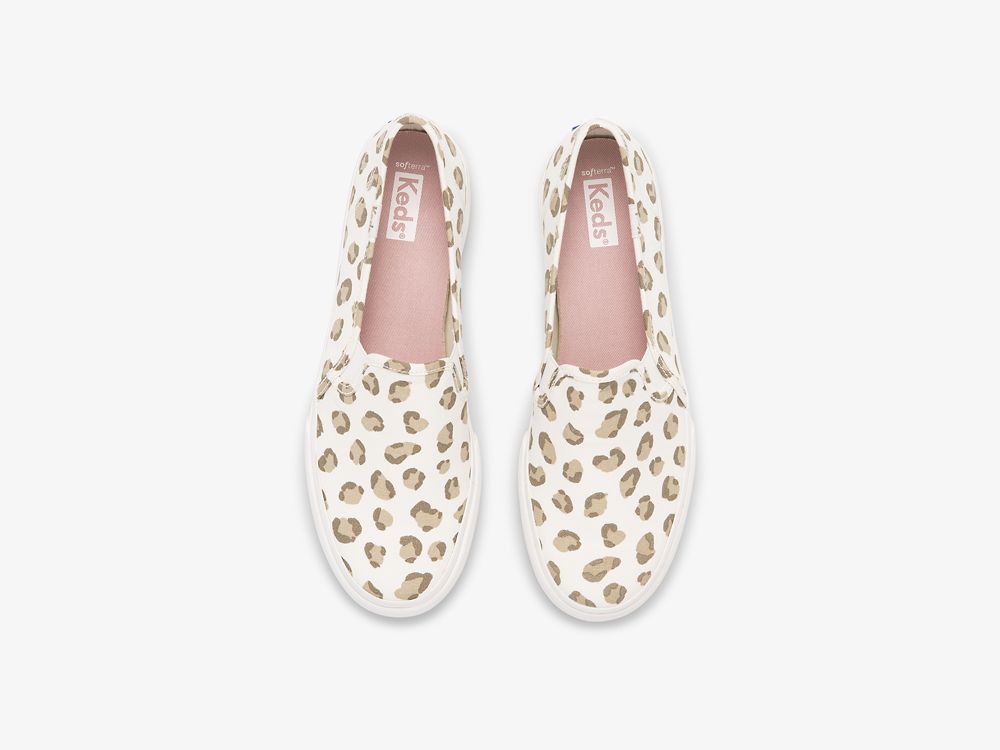 Keds Double Decker Leopard Slip On Sneakers Dames Wit | BE-83244