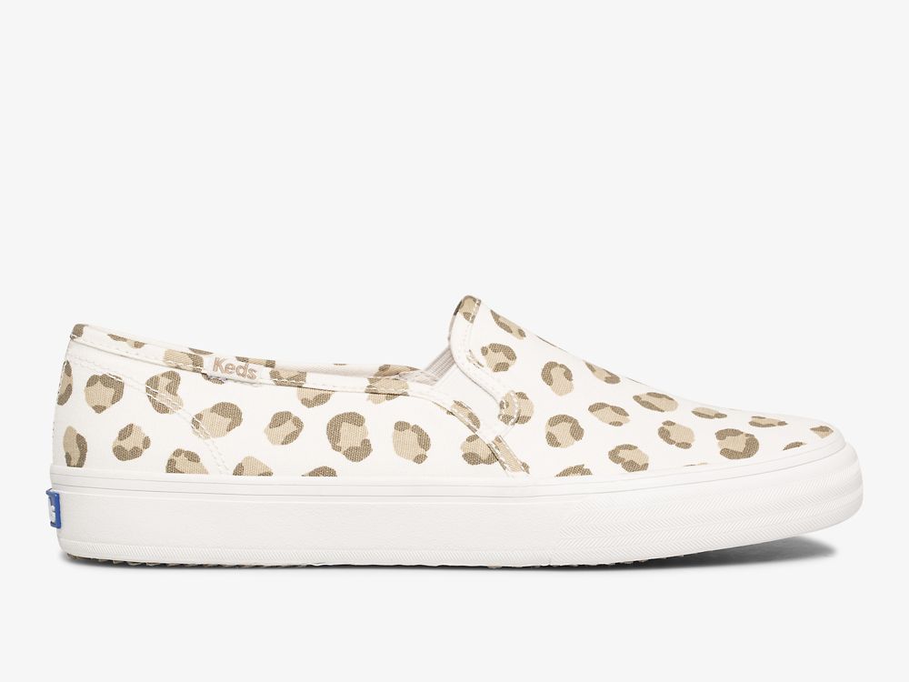 Keds Double Decker Leopard Slip On Sneakers Dames Wit | BE-83244