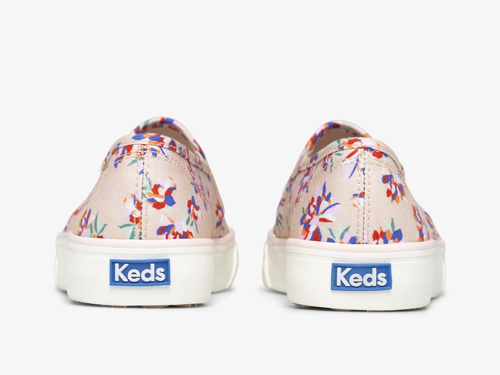 Keds Double Decker Spring Floral Slip On Sneakers Dames Bruin | BE-95935