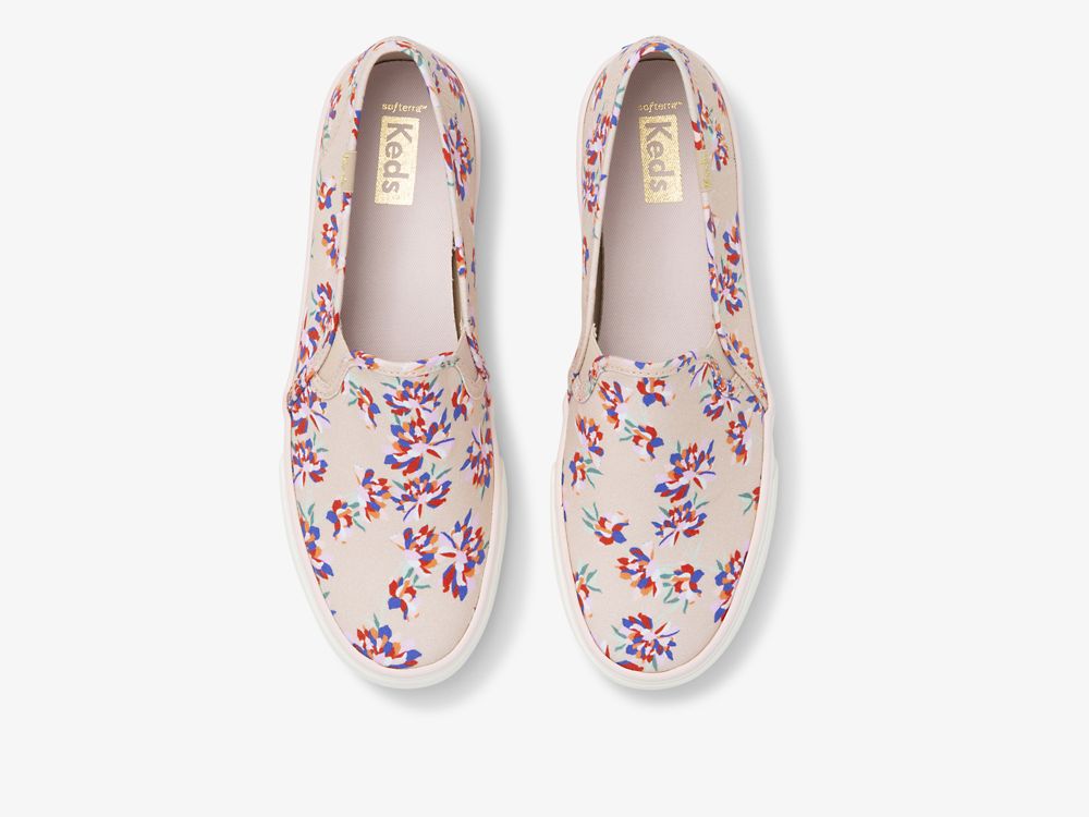 Keds Double Decker Spring Floral Slip On Sneakers Dames Bruin | BE-95935