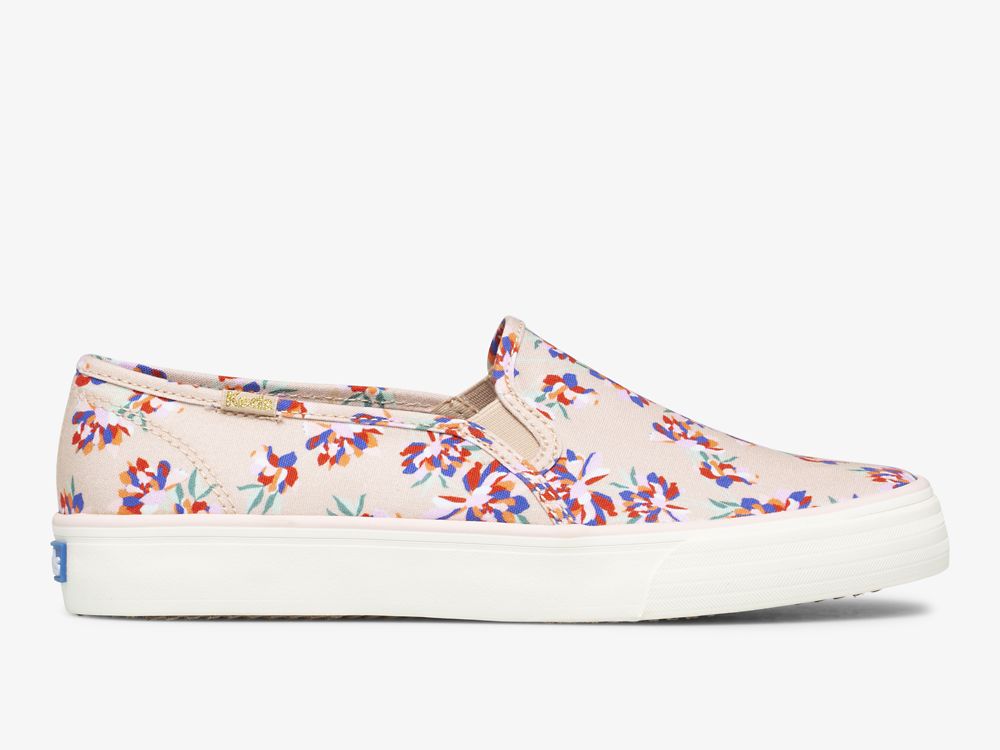 Keds Double Decker Spring Floral Slip On Sneakers Dames Bruin | BE-95935