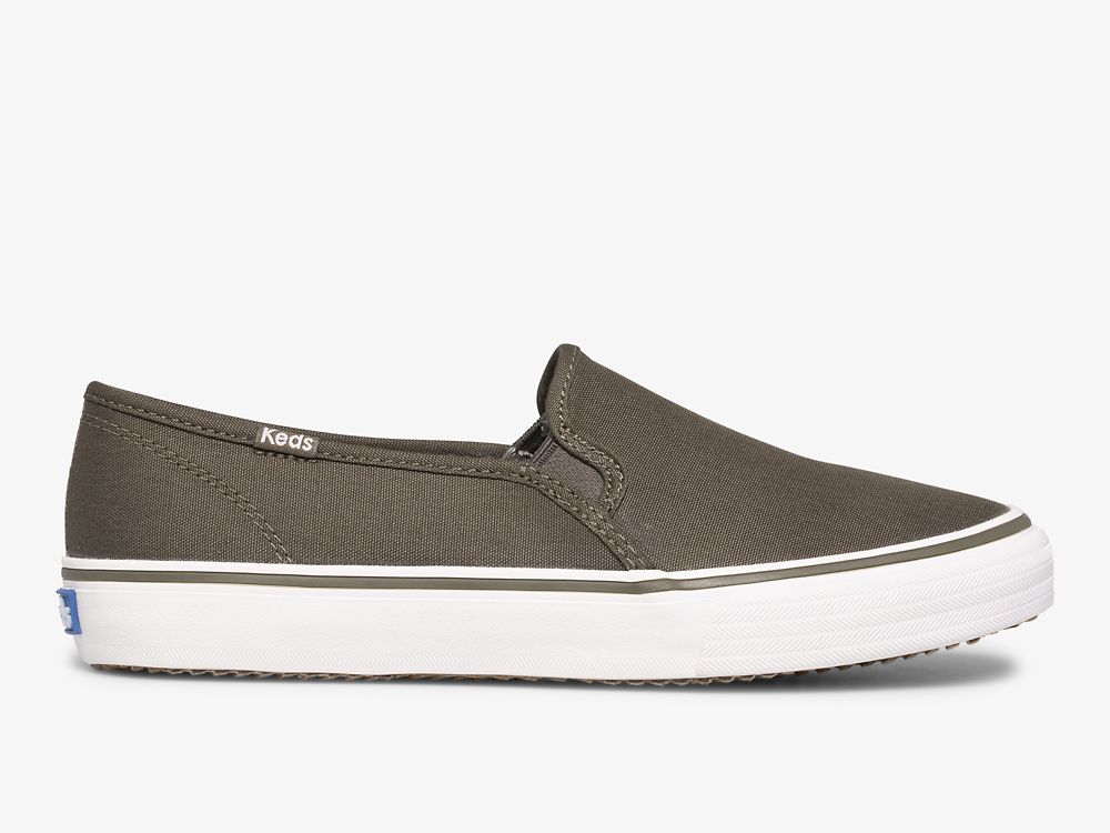 Keds Double Decker Tencel™ Slip On Sneakers Dames Olijfgroen | BE-90417