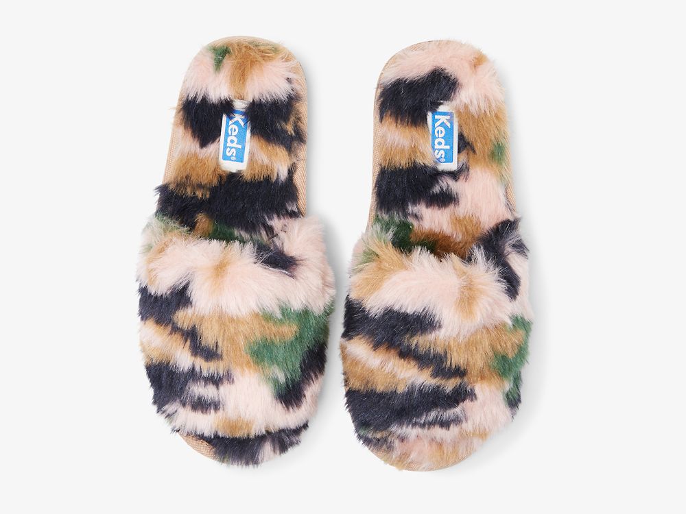 Keds Fuzzy Badslippers Slippers Slippers Dames Groen Camo | BE-75081