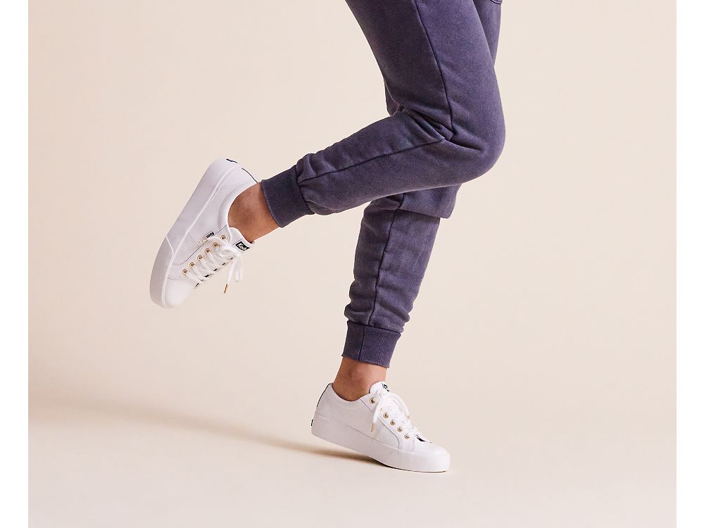 Keds Jump Kick Duo Leren Veterschoenen Dames Wit | BE-34108