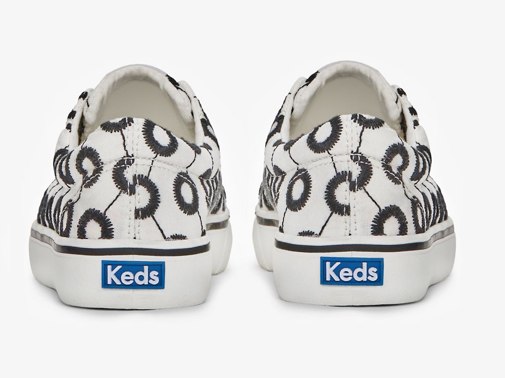 Keds Jump Kick Mod Embroidered Veterschoenen Dames Wit Zwart | BE-13259