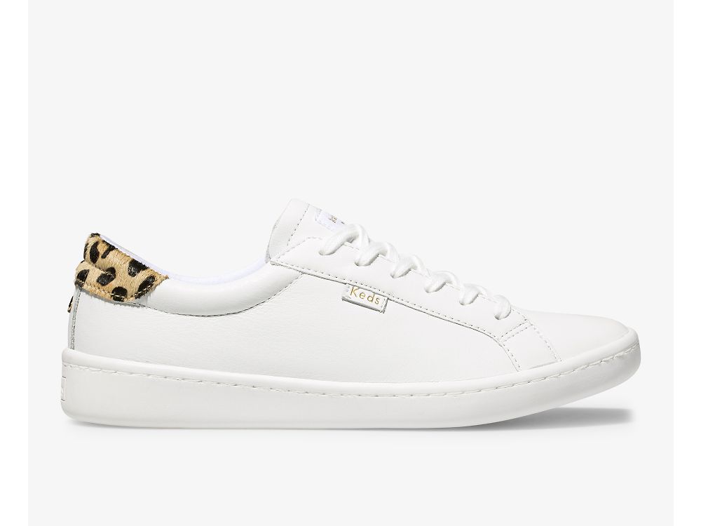 Keds Kate Spade New York Ace Leren Calf Hair Veterschoenen Dames Wit Leopard | BE-24922