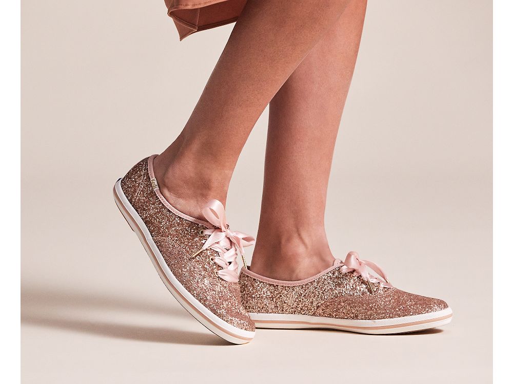 Keds Kate Spade New York Champion Glitter Veterschoenen Dames Roze Goud | BE-33163