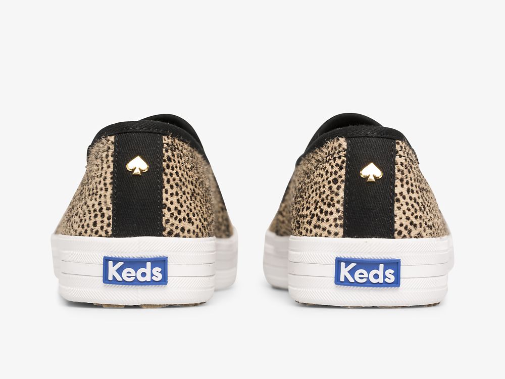 Keds Kate Spade New York Double Decker Tiny Dot Calf Hair Slip On Sneakers Dames Bruin Zwart | BE-45442