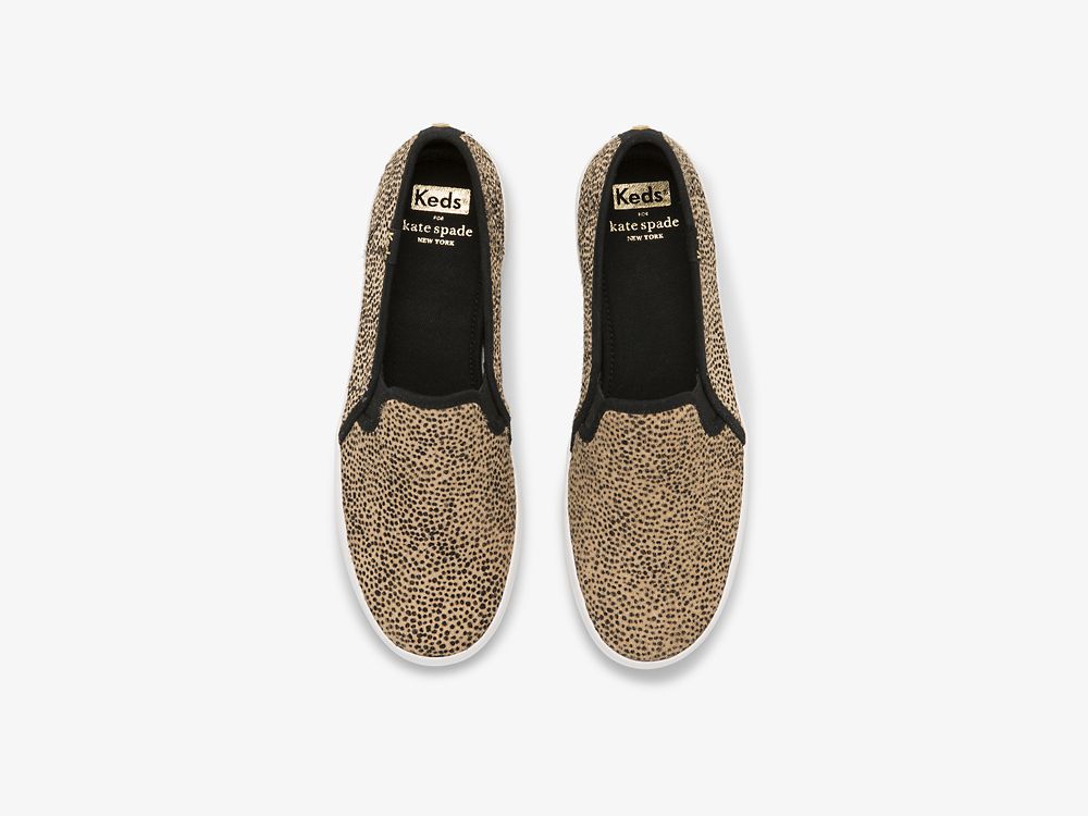 Keds Kate Spade New York Double Decker Tiny Dot Calf Hair Slip On Sneakers Dames Bruin Zwart | BE-45442