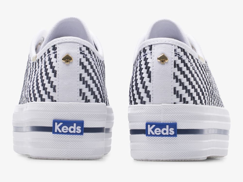 Keds Kate Spade New York Triple Up Woven Platform Schoenen Dames Wit Donkerblauw | BE-10512