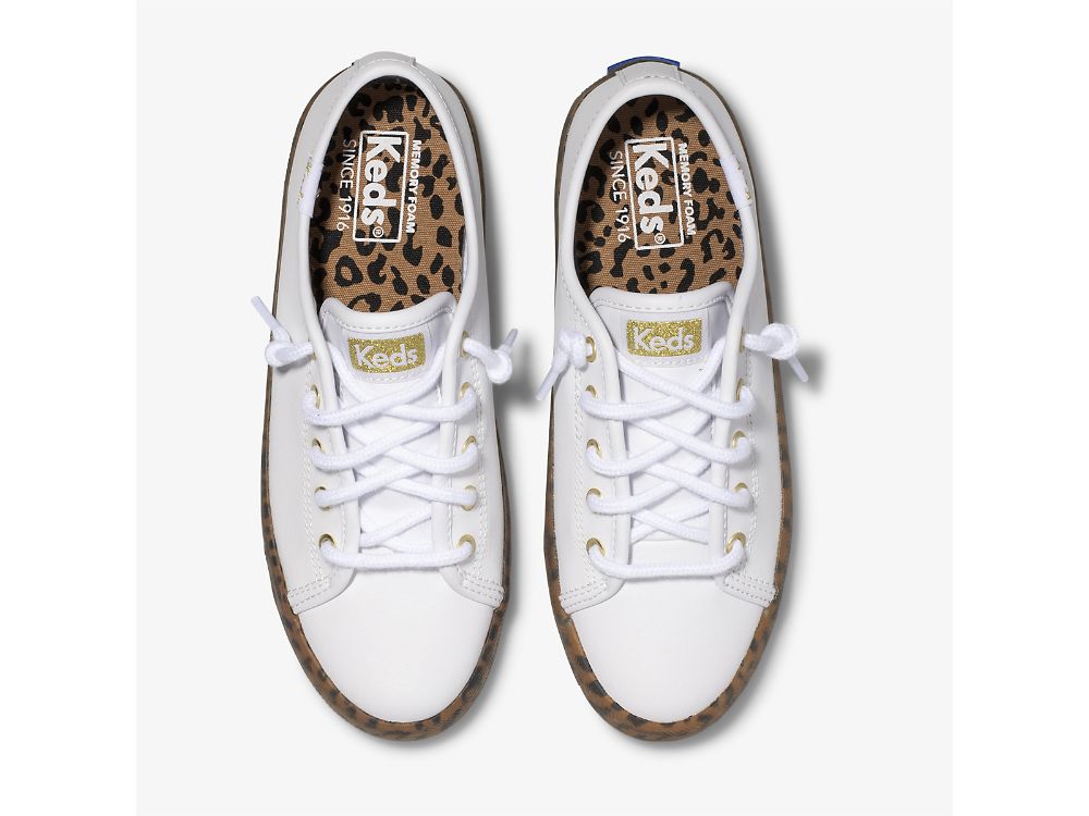 Keds Kickstart Leopard Foxing Sneaker Sneakers Meisjes Wit | BE-90637