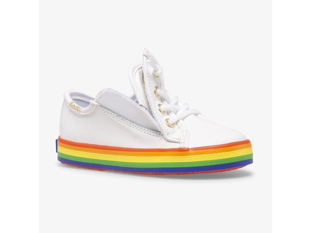 Keds Kickstart Leren Jr Rainbow Schoenen Leer Meisjes Wit Gekleurd | BE-61376