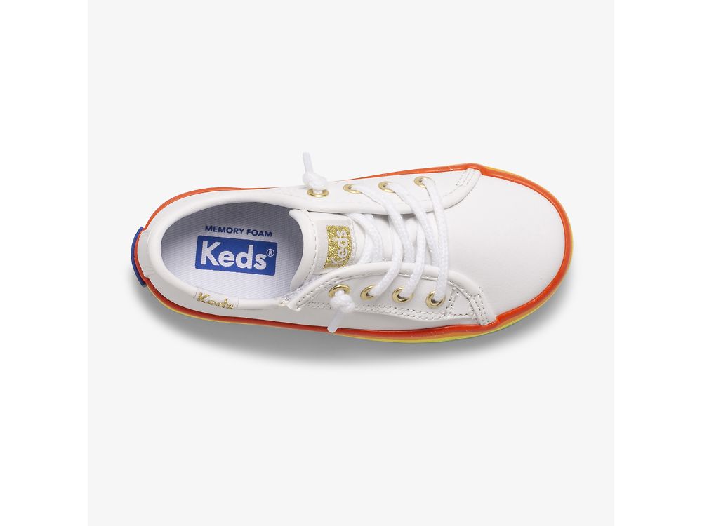 Keds Kickstart Leren Jr Rainbow Schoenen Leer Meisjes Wit Gekleurd | BE-61376