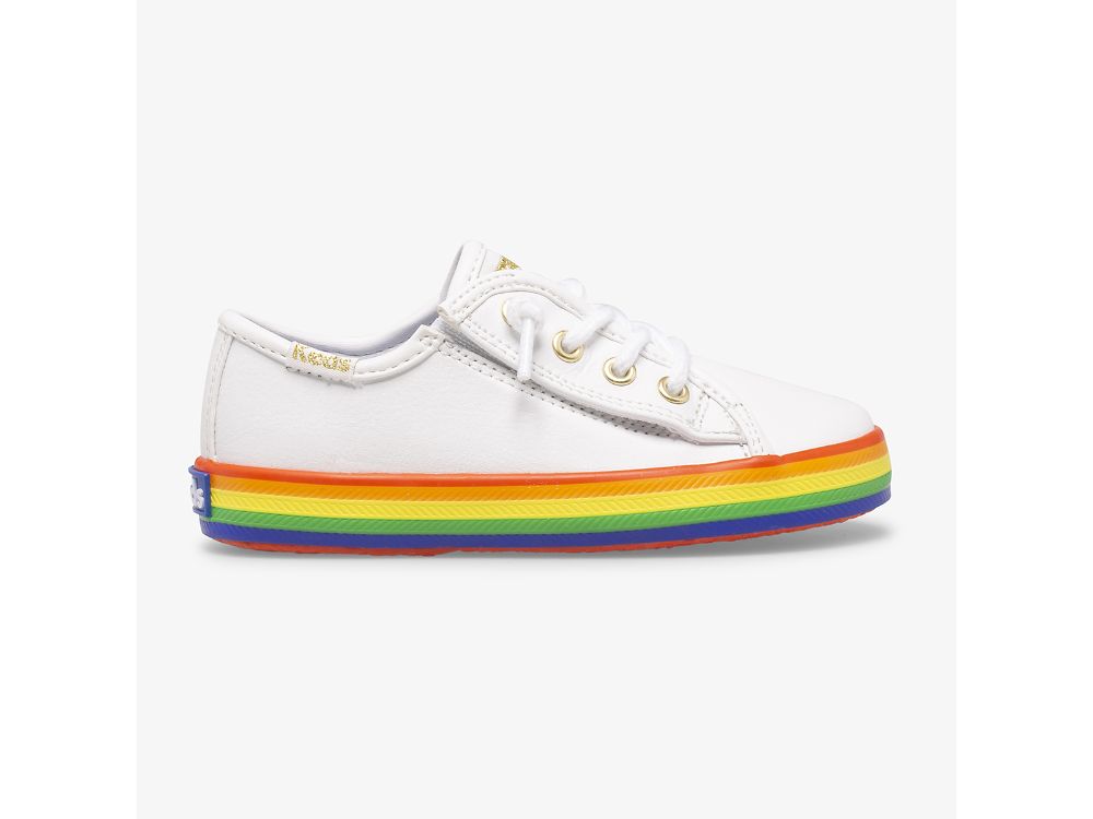 Keds Kickstart Leren Jr Rainbow Schoenen Leer Meisjes Wit Gekleurd | BE-61376