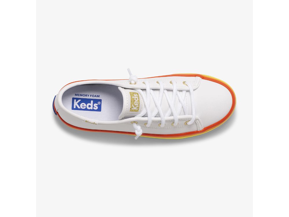 Keds Kickstart Leren Rainbow Sneakers Meisjes Wit Gekleurd | BE-87799