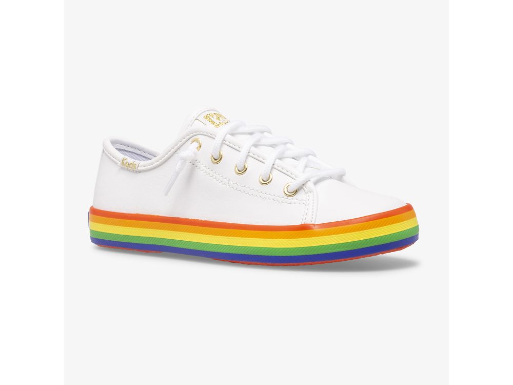 Keds Kickstart Leren Rainbow Sneakers Meisjes Wit Gekleurd | BE-87799