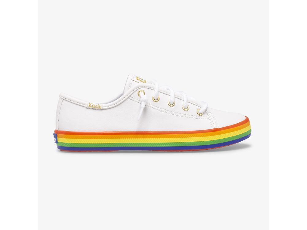 Keds Kickstart Leren Rainbow Sneakers Meisjes Wit Gekleurd | BE-87799