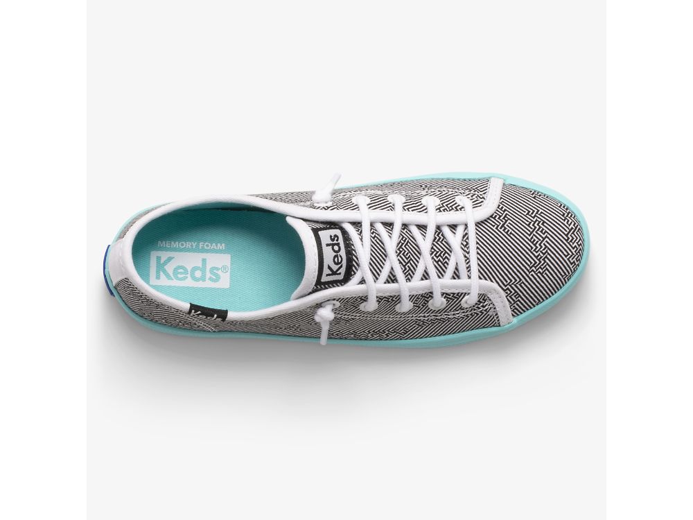 Keds Kickstart Seasonal Sneakers Meisjes Zwart Wit Turquoise | BE-97141