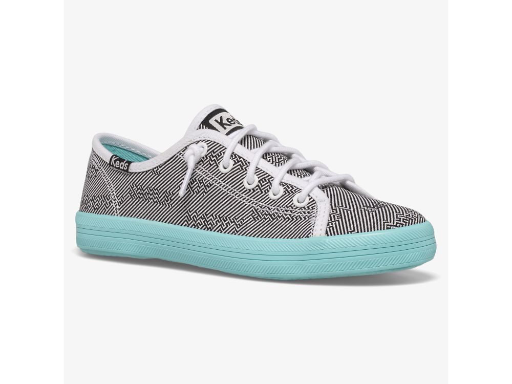 Keds Kickstart Seasonal Sneakers Meisjes Zwart Wit Turquoise | BE-97141