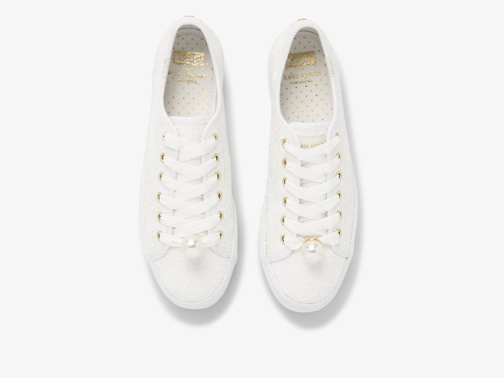 Keds Ksny Triple Kick Floral Eyelet Pearls Veterschoenen Dames Wit | BE-68706