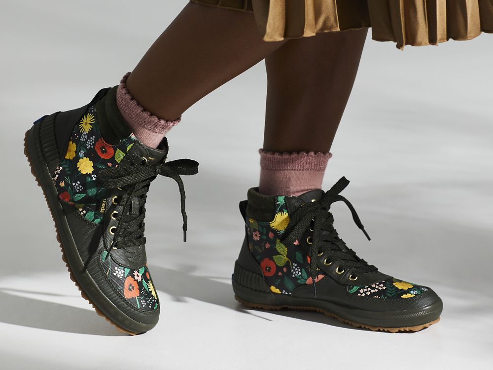 Keds Rifle Paper Co. Scout Boot Water-resistant Botanical Canvas W/ Thinsulate™ Veterschoenen Dames Olijfgroen | BE-40682