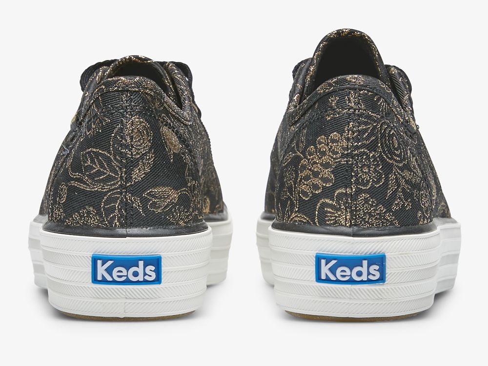 Keds Rifle Paper Co. Triple Kick Colette Jacquard Veterschoenen Dames Zwart | BE-13908