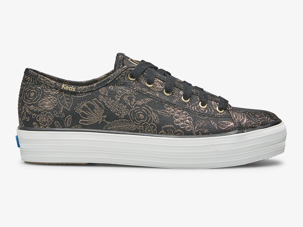 Keds Rifle Paper Co. Triple Kick Colette Jacquard Veterschoenen Dames Zwart | BE-13908