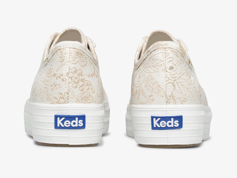 Keds Rifle Paper Co. Triple Kick Colette Jacquard Veterschoenen Dames Wit | BE-19196