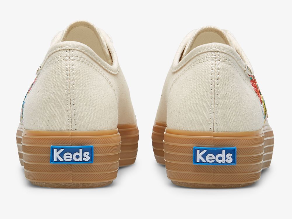 Keds Rifle Paper Co. Triple Kick Embossed Garden Party Veterschoenen Dames Wit Gekleurd | BE-41904